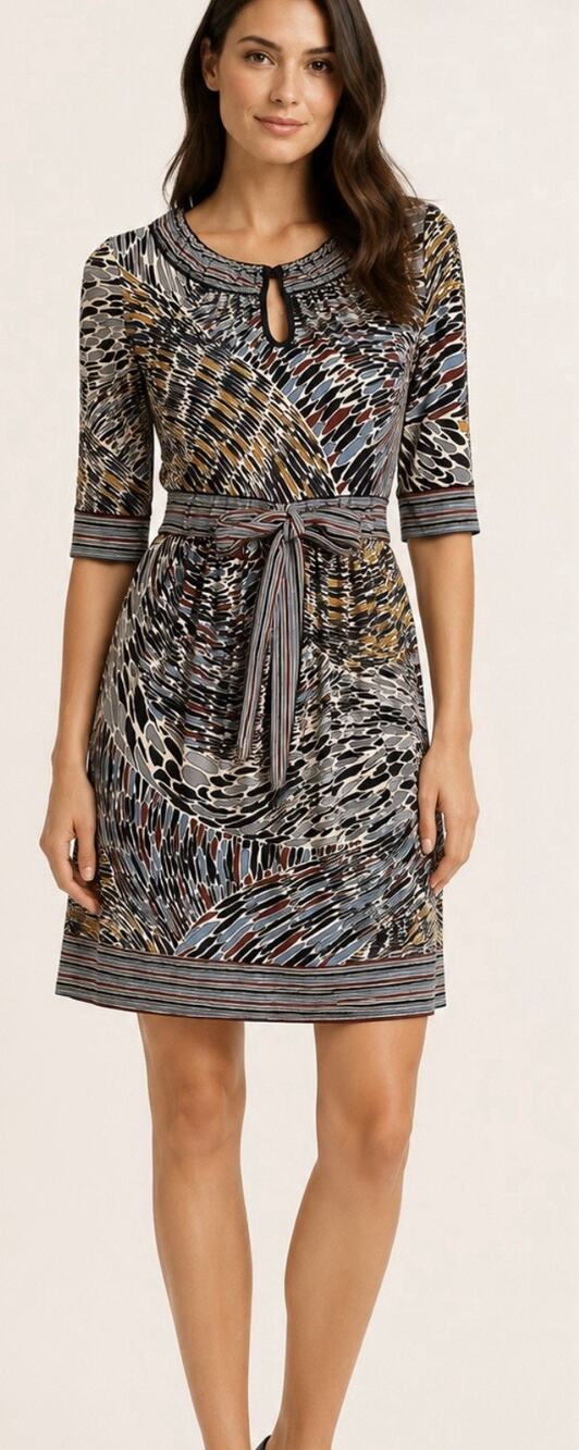 BCBG MaxAzria Abstract-Print Belted Dress – Size XS - Picture 1 of 10
